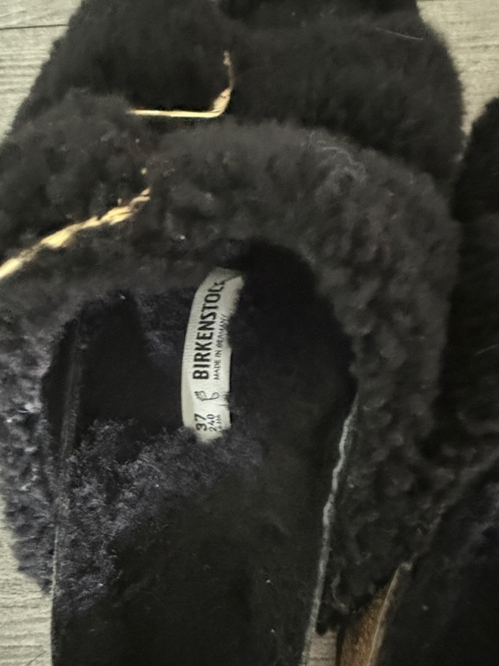 Womens Birkenstock Arizona Sherling & Big Buckle Lot 37 6.5 7 Black & Navy - Picture 4 of 7